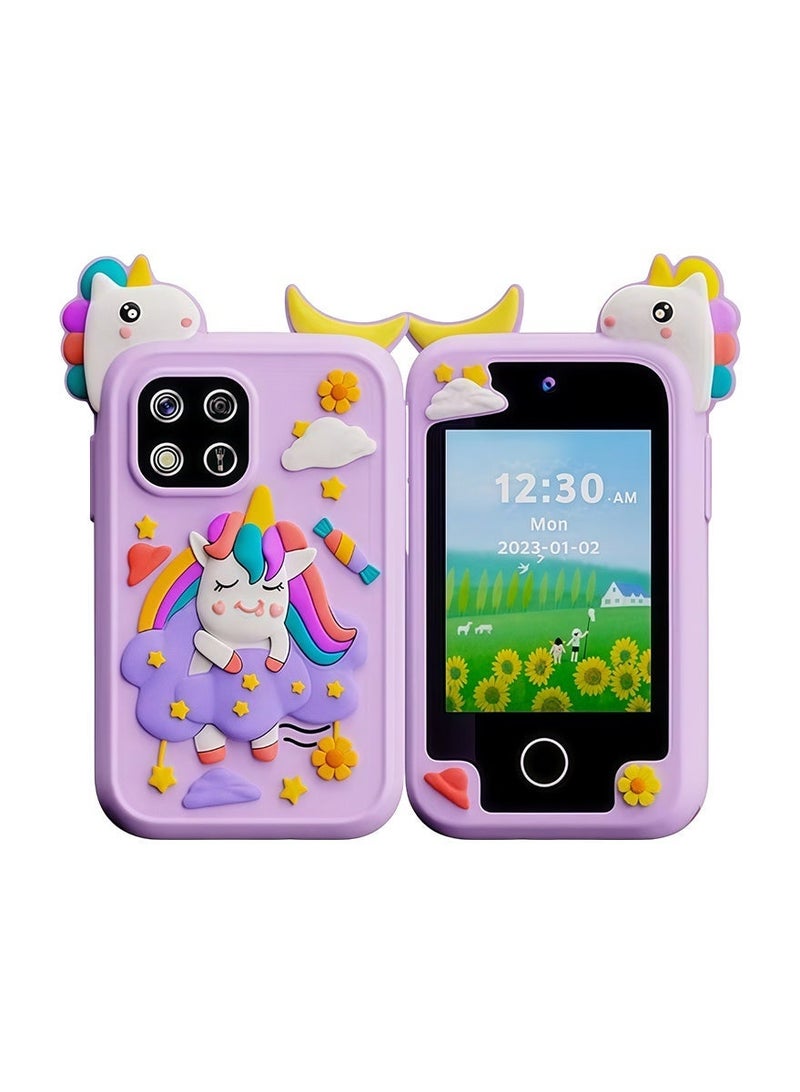 لعبة هاتف تعليمي بشاشة لمس للأولاد والبنات من 3 إلى 10 سنوات، شاشة 2.8 بوصة بكاميرتين مزدوجة، ألعاب تعليمية، مشغل موسيقى، تتضمن بطاقة ذاكرة 8 جيجابايت - بنفسجي - Image 1